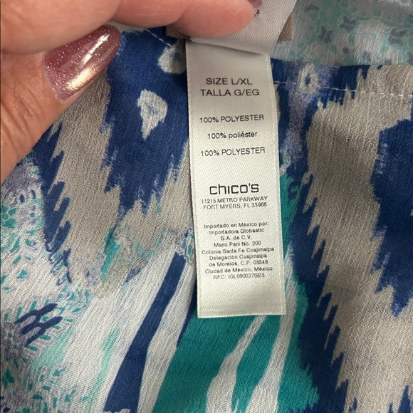 Chico's Blue Multi-Print Lightweight Poncho Top - Picture 8 of 8